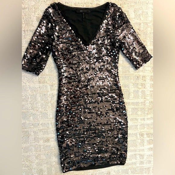 BCBGMaxAzria Black Sequin Bodycon Midi Dress - Picture 11 of 15